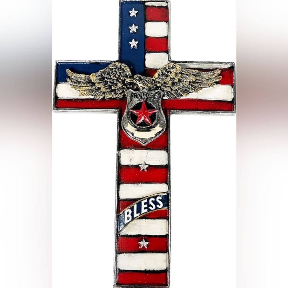 12 Inch Wall Cross Civil Service Back The Blue Cross Distressed Wall Hanging